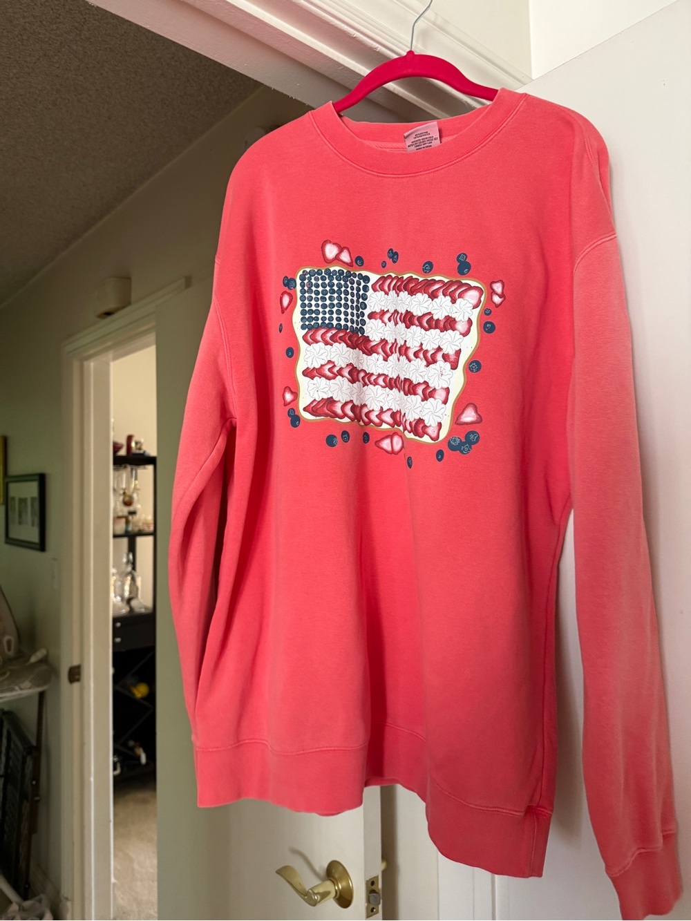 Women's Coral Crewneck Sweatshirt with Flag Graphic